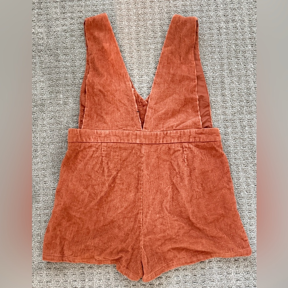 Lulu's Rust Orange Corduroy V-Neck Jumper Dress | XL - Picture 2 of 5
